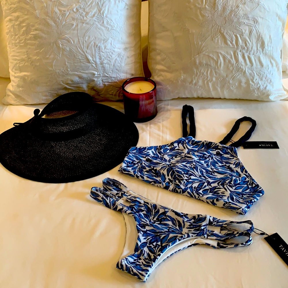 TAVIK LIBERTY TWO PIECE HALTER TOP AND MINI CHLOE BOTTOMS IN PARADISE SEA BLUE